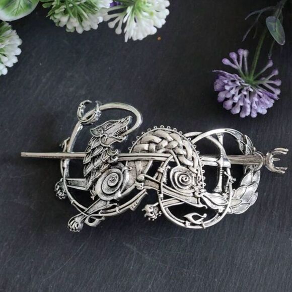 Vintage inspired Viking Hair Accessory Silver Tone, Engraved Detailing, Hair Pin - Picture 1 of 4